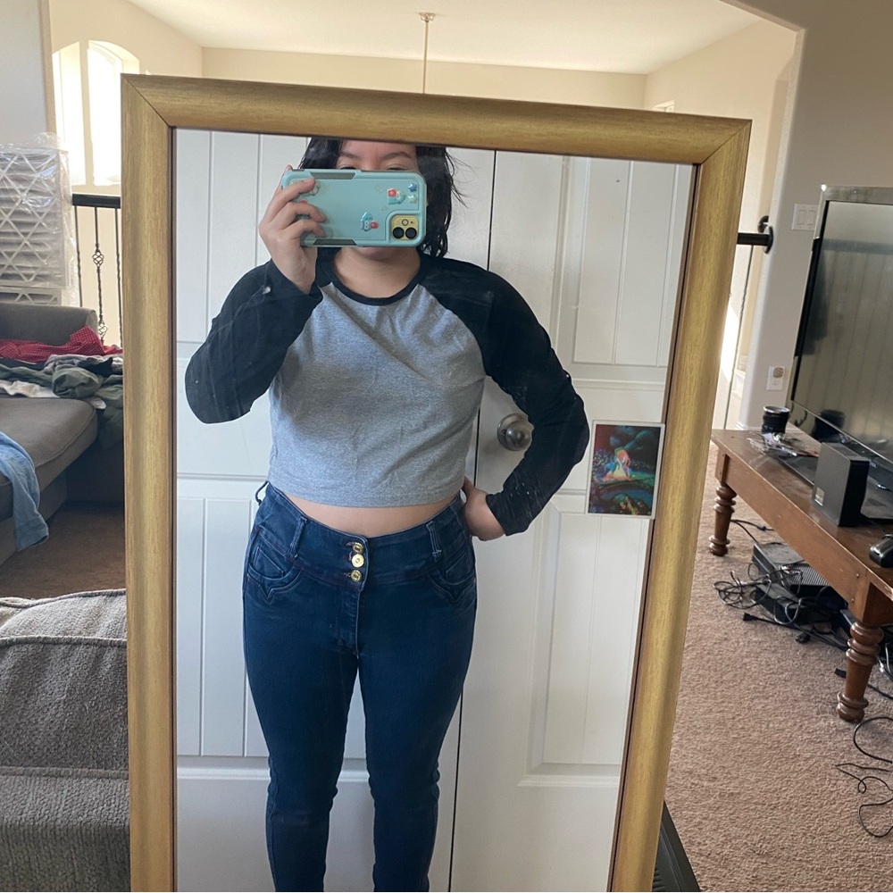 Gray and Black Raglan Crop Top